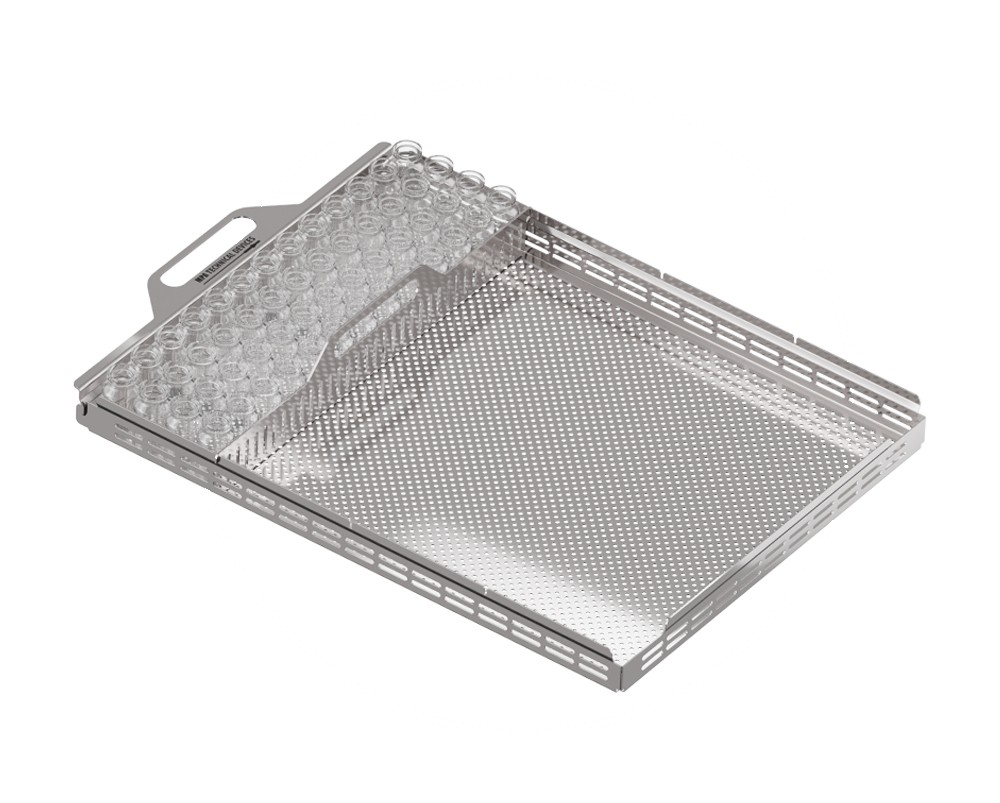Stackable autoclavable tray for vials